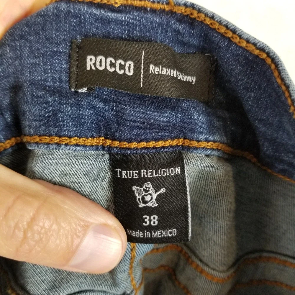 True Religion Rocco Relaxed Skinny Jeans Mens 38 Blue Indigo Horseshoe Pockets